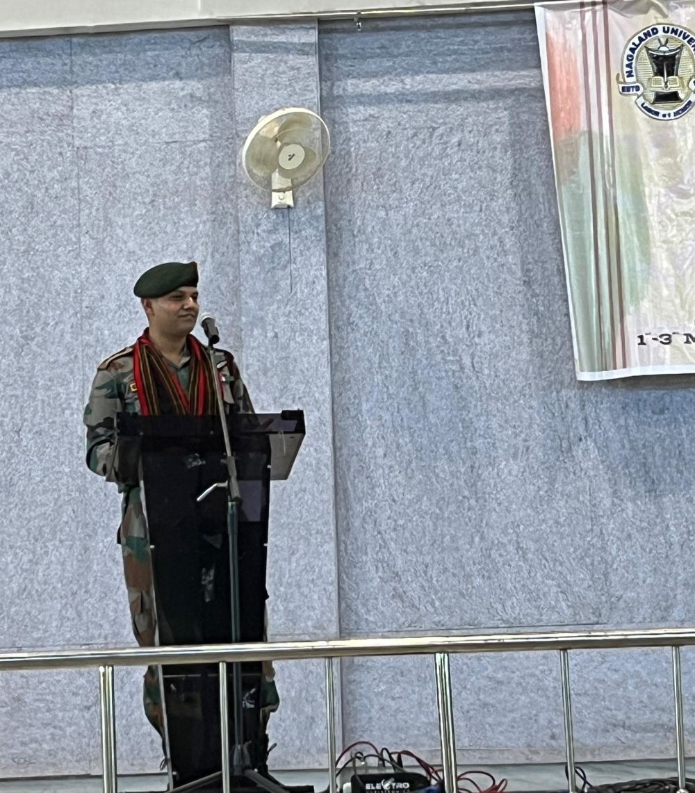 Col. Vikrant Gupta, Commandant 7th Assam Rifle speaking at the inaugural programme of the 27th annual school week of SAS:NU Medziphema on May 1.